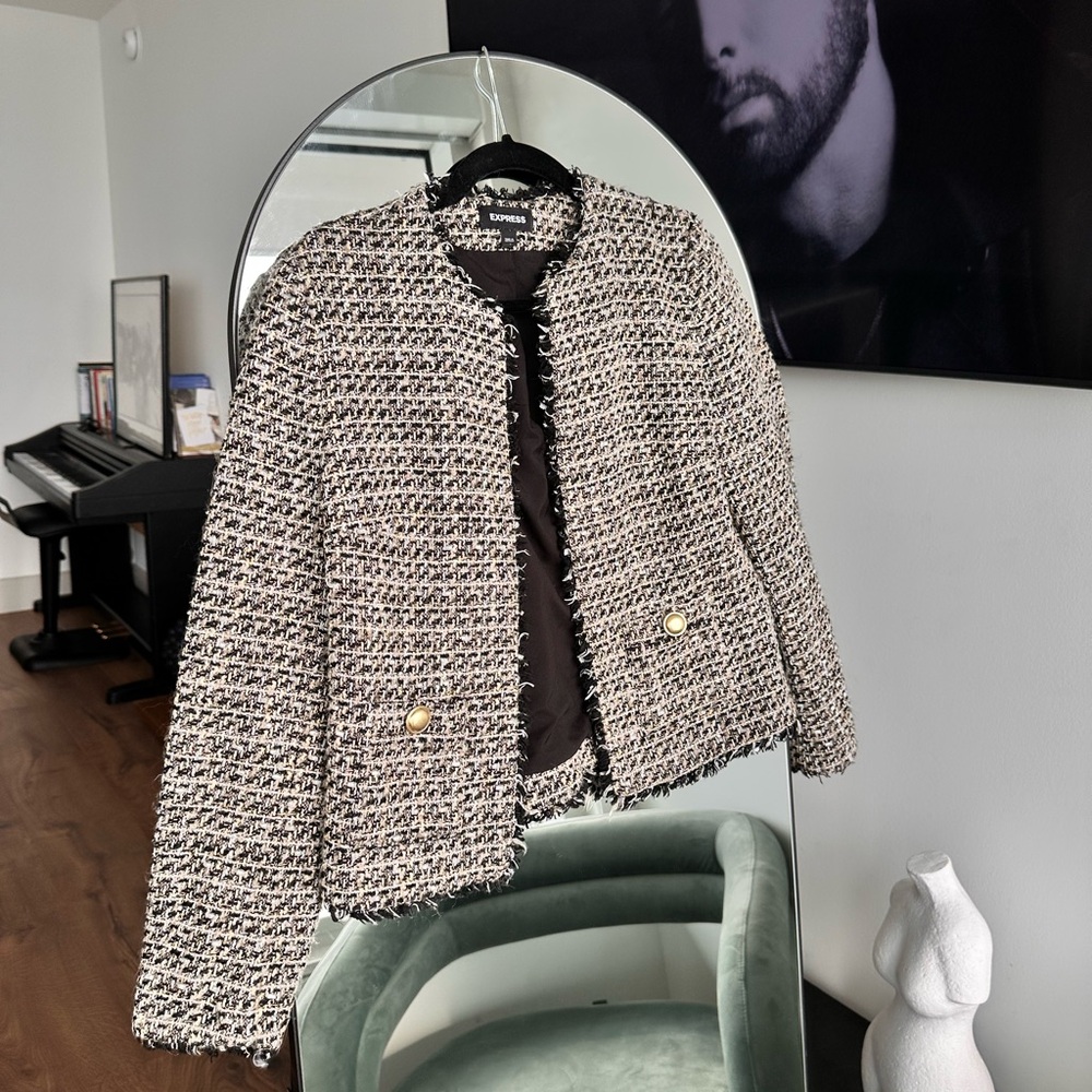 Express Tweed Gold Button Blazer - Picture 2 of 6